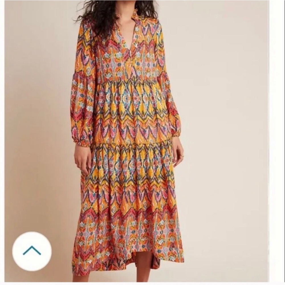 Gorgeous NWT Maeve for Anthropologie orange motif tiered maxi